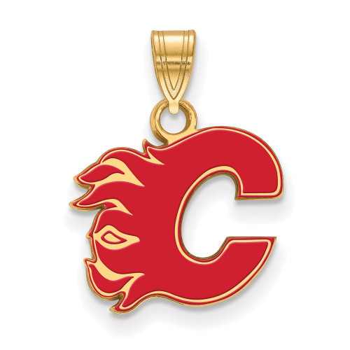Gold-Plated Sterling Silver NHL LogoArt Calgary Flames Small Enamel Pendant