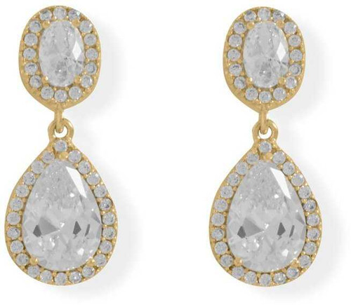 Image of Gold-plated Sterling Silver Oval and Pear CZ Drop Earrings