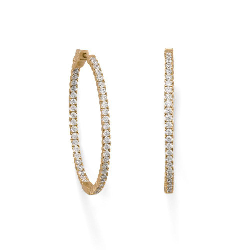 Gold-plated Sterling Silver Oval In/Out CZ Hoop Earrings