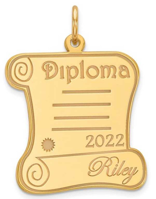 Image of Gold-Plated Sterling Silver Personalized Diploma Charm