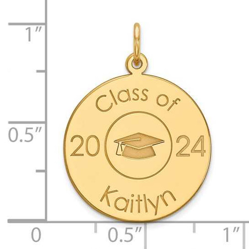 Image of Gold-Plated Sterling Silver Personalized Graduation Cap Disc Charm