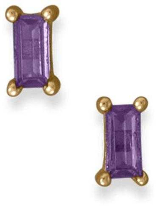 Image of Gold-plated Sterling Silver Purple Baguette CZ Earrings