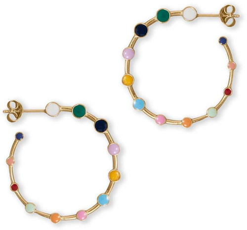 Image of Gold-plated Sterling Silver Rainbow Enamel Hoop Earrings