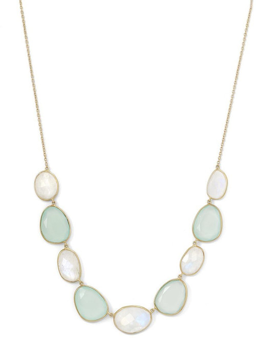 Gold-plated Sterling Silver Rainbow Moonstone and Green Chalcedony Necklace