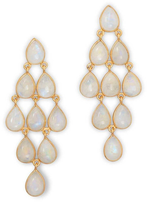 Image of Gold-plated Sterling Silver Rainbow Moonstone Chandelier Earrings