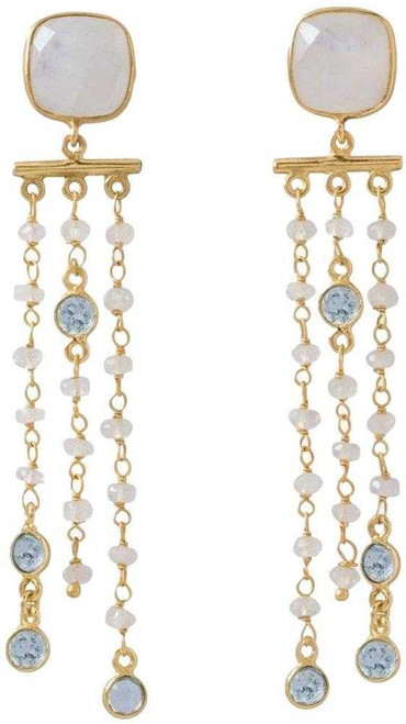 Image of Gold-plated Sterling Silver Rainbow Moonstone Post Earrings