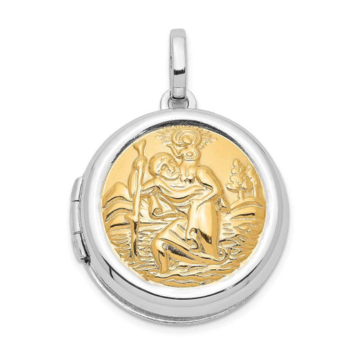 Image of Gold-plated Sterling Silver Round St. Christophers Locket Pendant