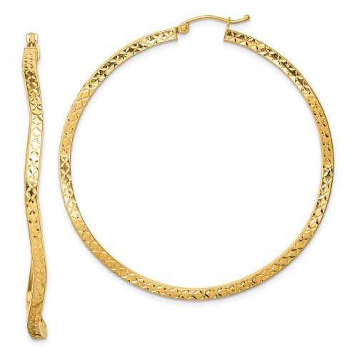 Image of 55mm Gold-Plated Sterling Silver Shiny-Cut Wavy Hoop Earrings QE8465
