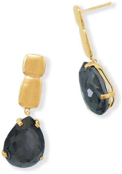 Image of Gold-plated Sterling Silver Simulated Hematite and Simulated Quartz Drop Earrings