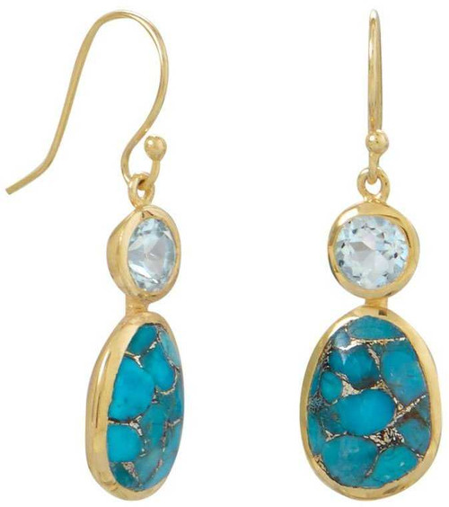 Image of Gold-plated Sterling Silver Simulated Turquoise and Sky Blue Topaz Earrings