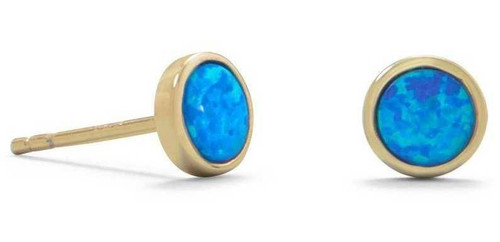 Image of Gold-plated Sterling Silver Synthetic Blue Opal Stud Earrings