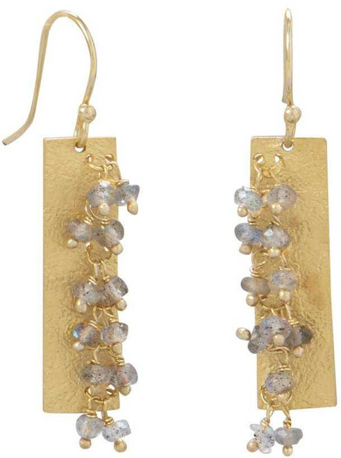 Image of Gold-plated Sterling Silver Textured Rectangle and Labradorite Bead Earrings