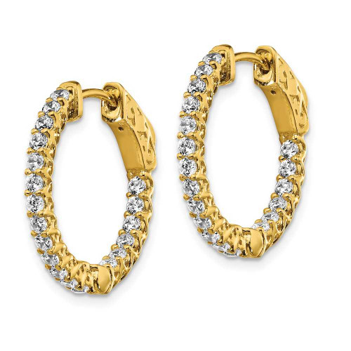 Image of 19.33mm Gold-Tone Sterling Silver CZ In & Out Hoop Earrings QE12988Y