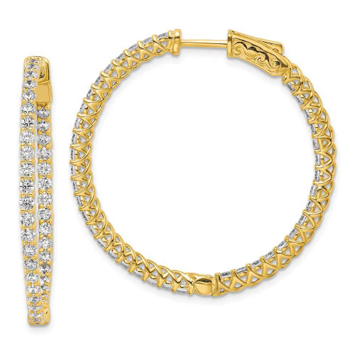 Image of 35mm Gold-Tone Sterling Silver CZ In and Out Hinged Hoop Earrings