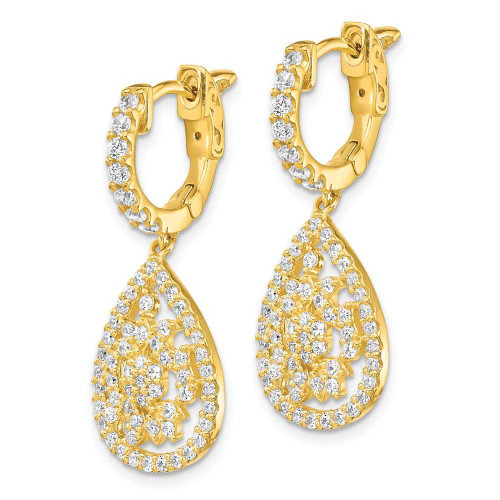 Image of 29.3mm Gold-Tone Sterling Silver CZ Teardrop Hinged Hoop Earrings