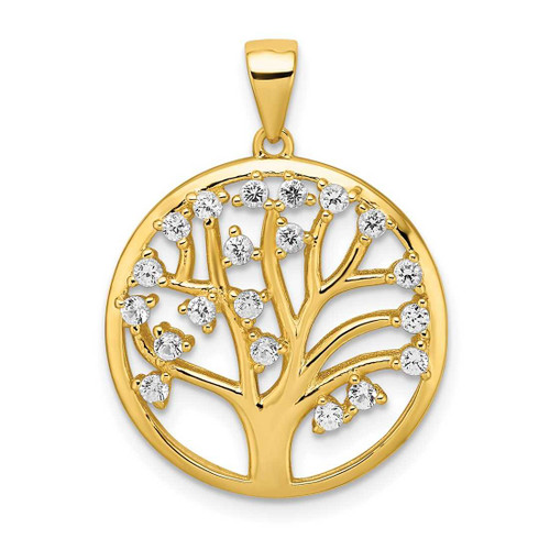 Image of Gold-Tone Sterling Silver Synthetic White Sapphire Tree Of Life Pendant