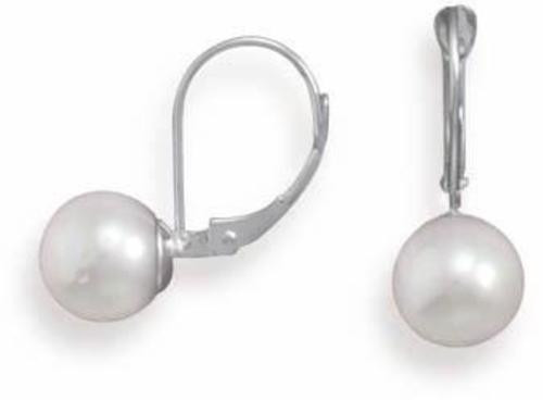 Grade AAA 7.5-8mm (0.3"-0.31") Cultured Akoya Pearl Earrings with White Gold Lever Cup - LIMITED STOCK