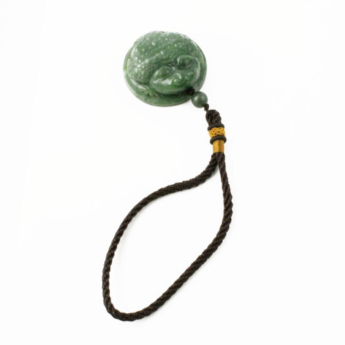 Green Genuine Natural Nephrite Canadian Jade Lucky Money Frog on a Cord