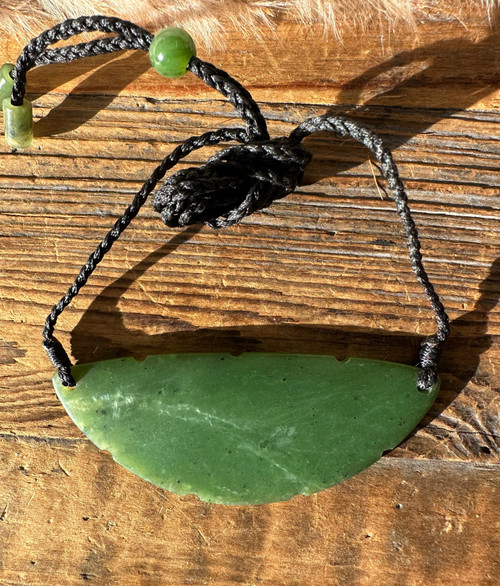 Green Natural Untreated Nephrite Jade Flat Bar Necklace 3 inches w/ Adjustable Cord