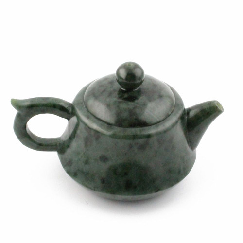 Green Genuine Natural Nephrite Jade Plump Teapot 4.5 inches