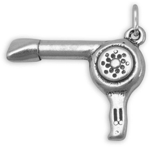 Image of Hair Blowdryer Charm 925 Sterling Silver