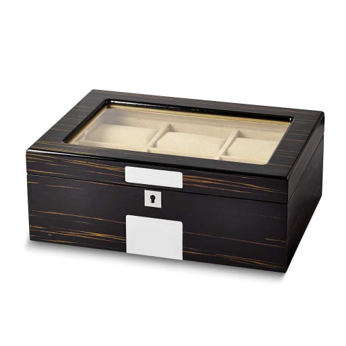 Image of High Gloss Ebony Veneer Watch & Jewelry Box w/ Lift-out Tray