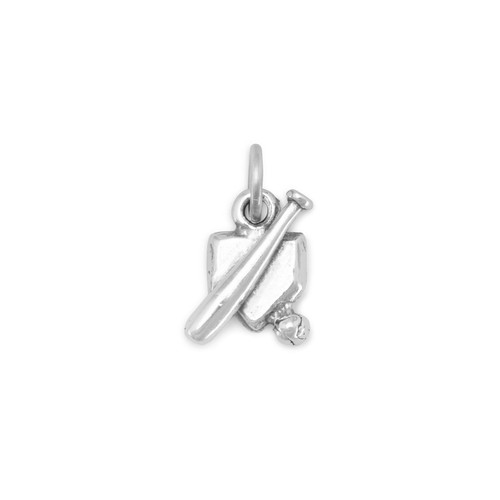 Image of Home Plate with Bat and Ball Charm 925 Sterling Silver
