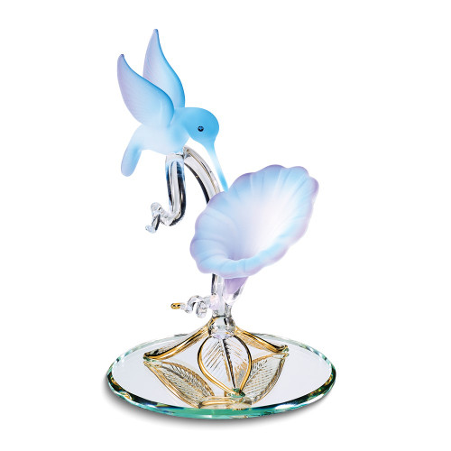 Hummingbird & Blue Flower Glass Figurine