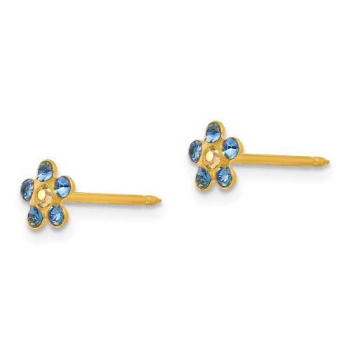 Image of 5mm Inverness 14K Yellow Gold Blue/Aurora Borealis Synthetic Crystal Flower Earrings