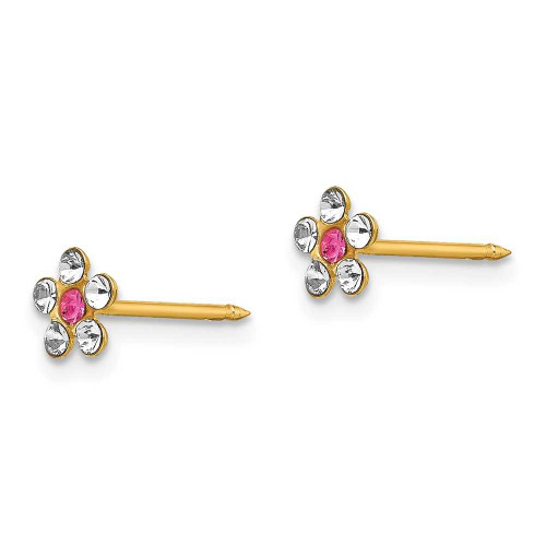 Image of 5mm Inverness 14K Yellow Gold Clear/ Pink Synthetic Crystal Flower Earrings