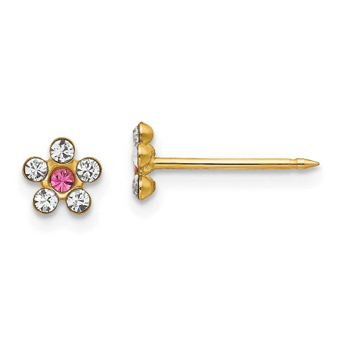 Image of 5mm Inverness 14K Yellow Gold Clear/ Pink Synthetic Crystal Flower Earrings