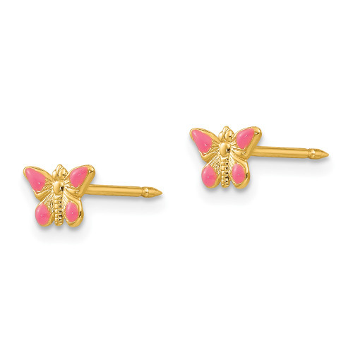 4mm Inverness 14K Yellow Gold Epoxy Pink Butterfly Earrings