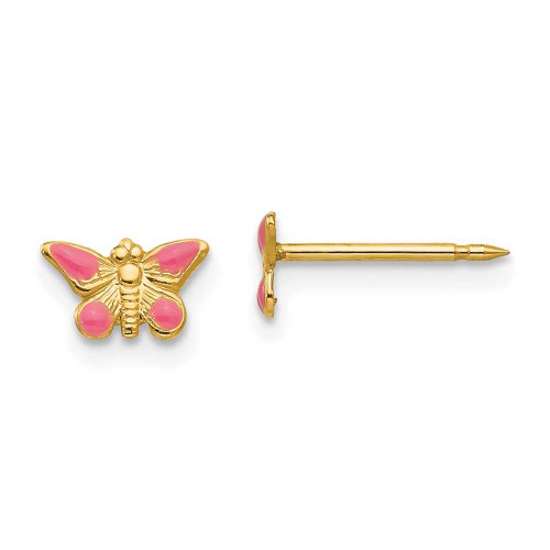 Image of 4mm Inverness 14K Yellow Gold Epoxy Pink Butterfly Earrings