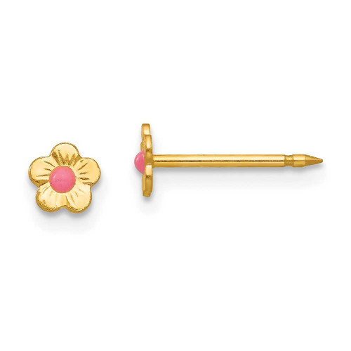 Image of 5mm Inverness 14K Yellow Gold Epoxy Pink Mini Flower Earrings