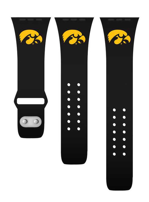 Image of Iowa Hawkeyes Silicone Watch Band Compatible with Apple Watch - 38mm/40mm/41mm Black C-AB1-317-38