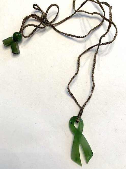 Image of Genuine Canadian Nephrite Jade Awareness Ribbon Pendant on Cord