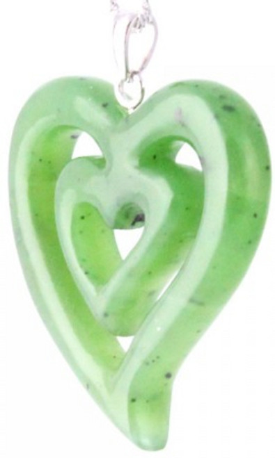 Jade Cutout Double Heart Pendant w/Sterling Silver (J-3504)