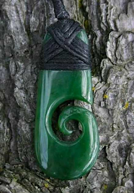 Image of 46mm Genuine Canadian Nephrite Jade Spiral Pendant on Cord