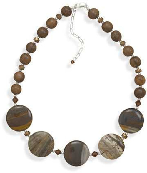 Image of Jasper, Crystal and Wood Bead Necklace 925 Sterling Silver - LIMITED STOCK