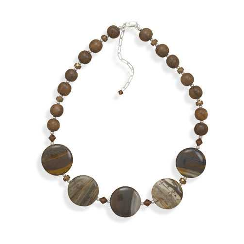 Image of Jasper, Crystal and Wood Bead Necklace 925 Sterling Silver - LIMITED STOCK