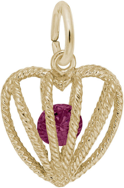 July Heart Cage w/ Synthetic Crystal Charm (Choose Metal) by Rembrandt