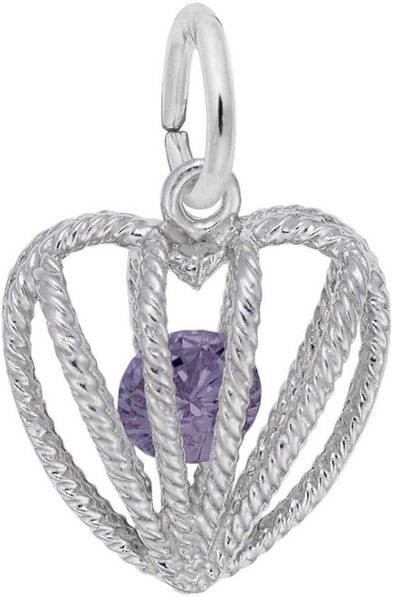 Image of June Heart Cage w/ Synthetic Crystal Charm (Choose Metal) by Rembrandt