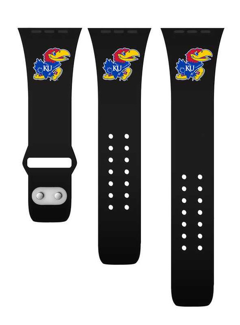 Image of Kansas Jayhawks Silicone Watch Band Compatible with Apple Watch - 38mm/40mm/41mm Black C-AB3-157-38
