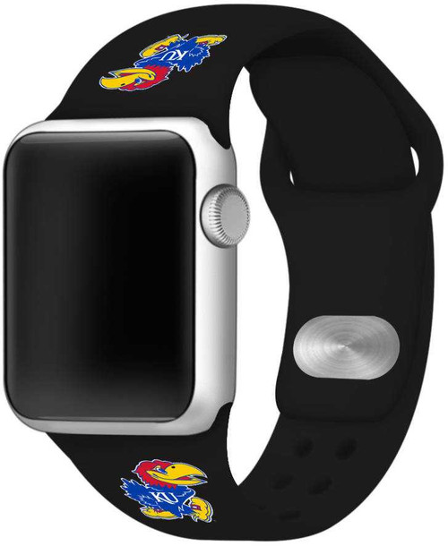 Image of Kansas Jayhawks Silicone Watch Band Compatible with Apple Watch - 42mm/44mm/45mm Black C-AB3-157-42