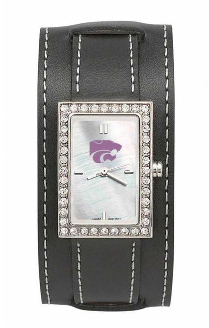 Image of Kansas State University Powercat Starlette Wide Black Leather Watch by LogoArt