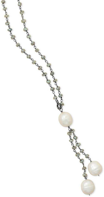 Image of Labradorite Necklace with Cultured Freshwater Pearl Drop 925 Sterling Silver