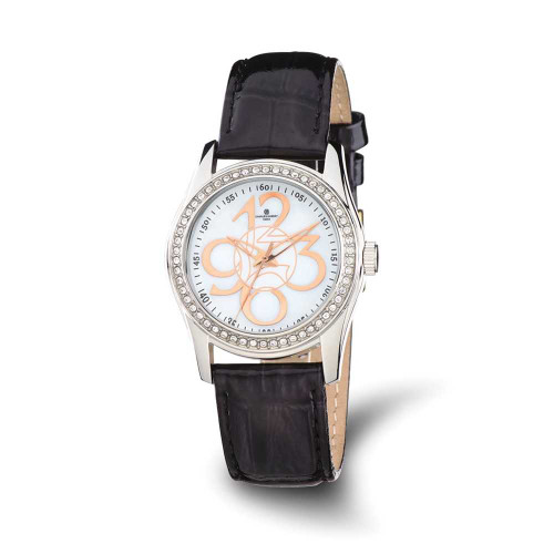 Image of Ladies Charles Hubert Crystal Bezel Black Leather Watch