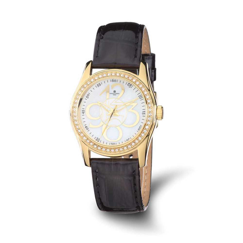 Image of Ladies Charles Hubert IP-plated Crystal Bezel Black Leather Watch