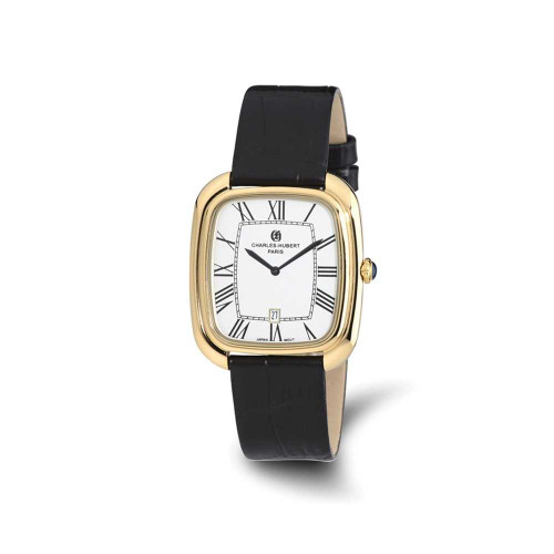 Image of Ladies Charles Hubert IP-plated Square Face Leather Band Watch