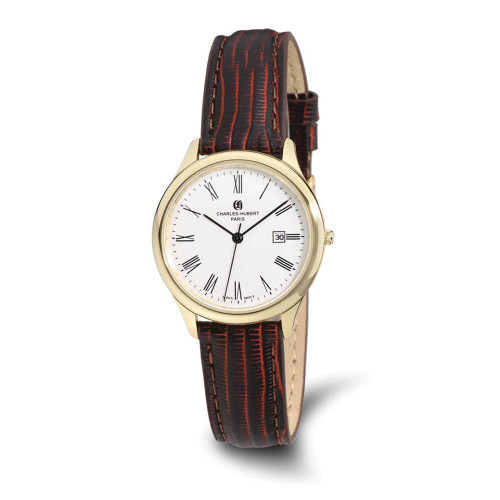 Image of Ladies Charles Hubert IP-plated Stainless Leather Band 33mm Watch